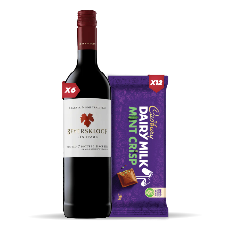 6x BEYERSKLOOF PINOTAGE 750ml + 12x Cadbury Dairy Mint Crisp 80g