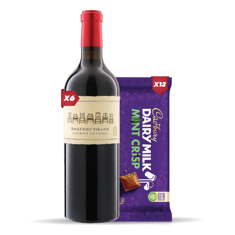 6x BOEKENHOUTSKLOOF FHK CABERNET 750ml + 12x Cadbury Dairy Milk Mint Crisp 80g