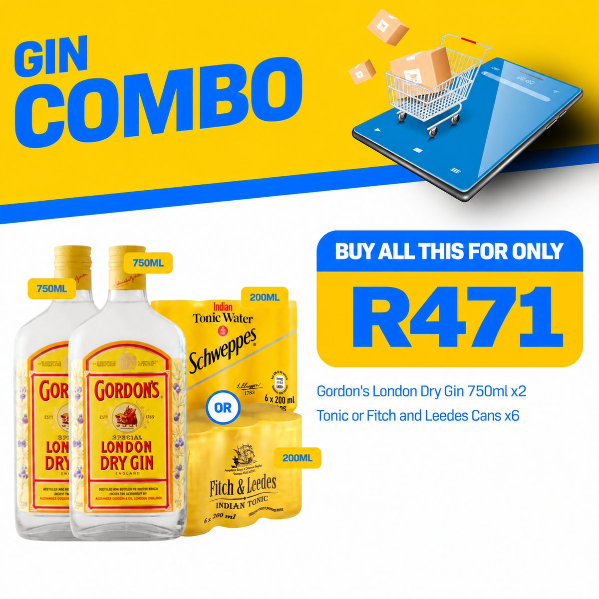 Gin GORDONS DRY GIN 750ML Combo