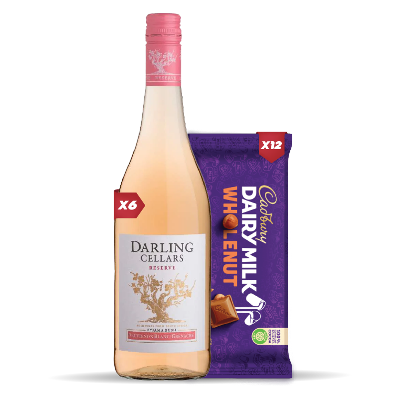 6x DARLING PYJAMA BUSH ROSE 750ml + 12x Cadbury Dairy Milk Whole Nut Chocolate Slab 80g