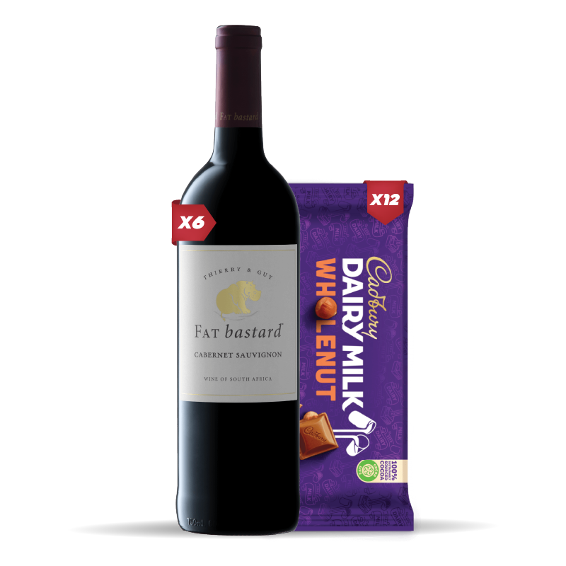 6x FAT BASTARD CABERNET SAUVIGNON 750ml +12x Cadbury Dairy Milk Whole Nut Chocolate Slab 80g