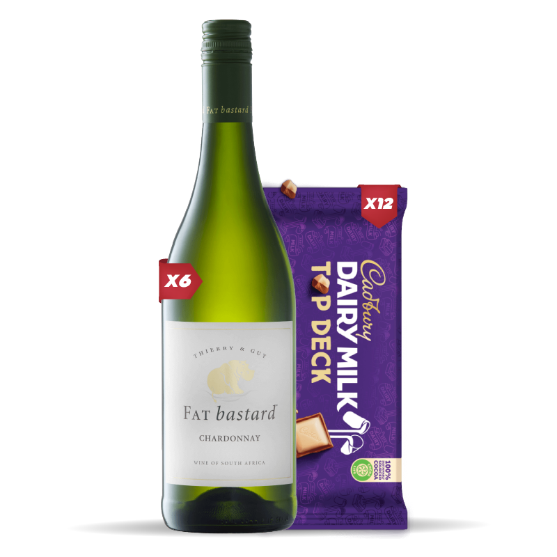 6x FAT BASTARD CHARDONNAY 750ml + 12x Cadbury Dairy Milk Top Deck 80g