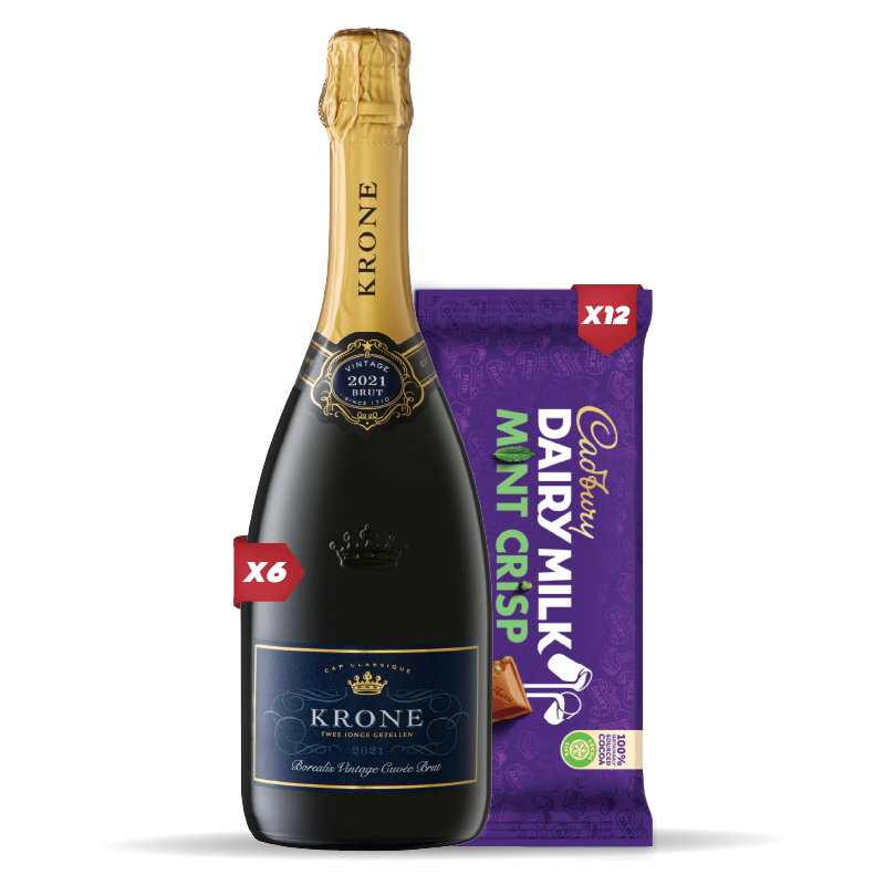 6x KRONE BOREALIS BRUT 750ML +12x Cadbury Dairy Milk Mint Crisp 80g