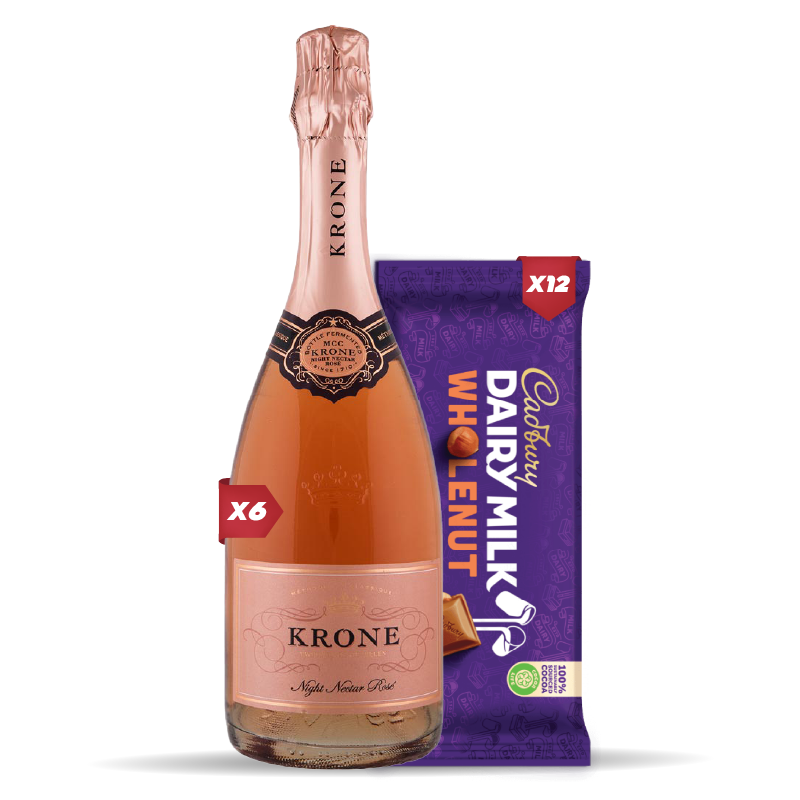 6x KRONE NIGHT NECTAR ROSE 750ML +12x Cadbury Dairy Milk Whole Nut Chocolate Slab 80g