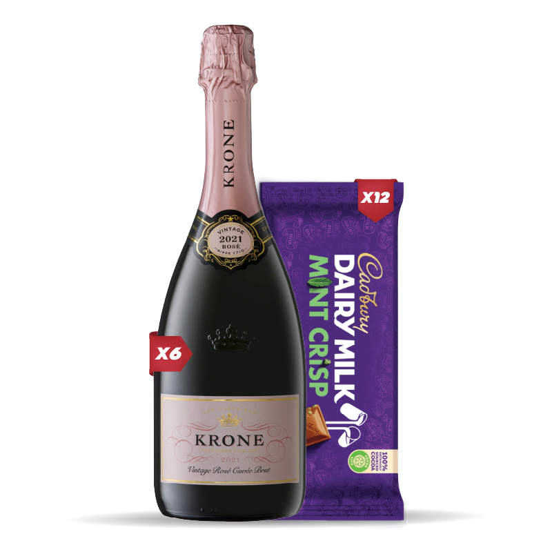 6x KRONE ROSE BRUT 750ML + 12x Cadbury Dairy Milk Mint Crisp 80g