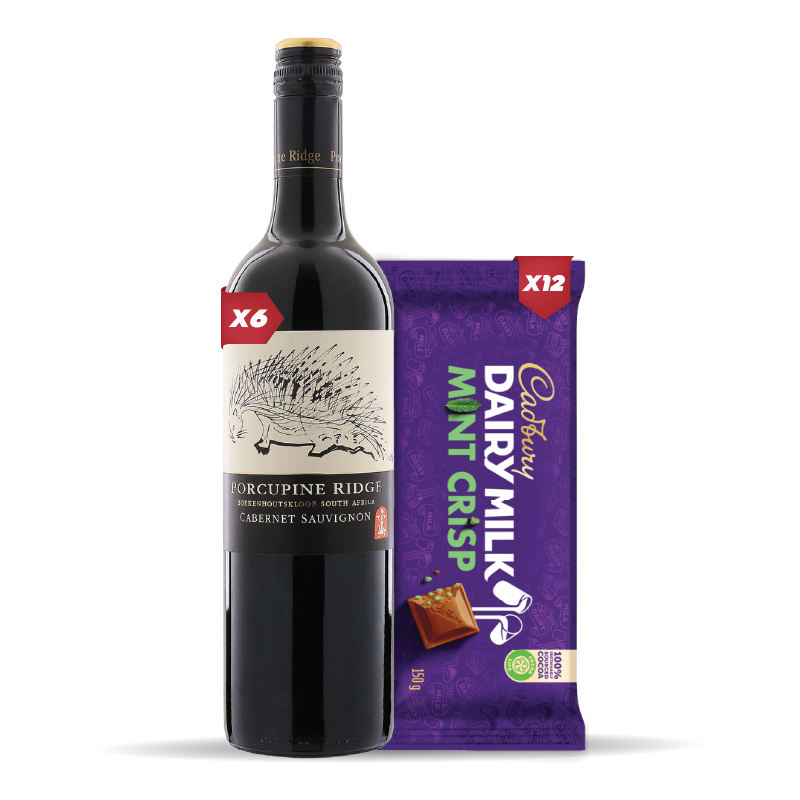 6x PORCUPINE RIDGE CABERNET 750ml + 12x Cadbury Dairy Milk Mint Crisp 80g