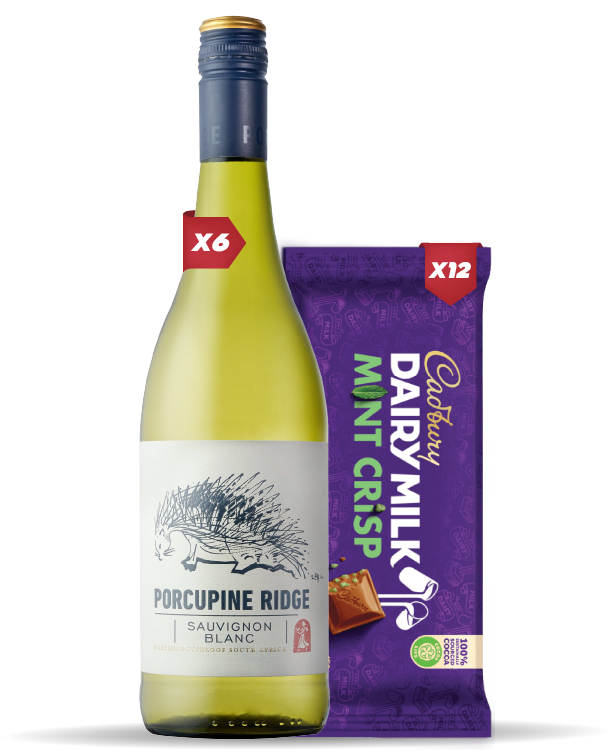 6x PORCUPINE RIDGE SAUVIGNON BLANC 750ml + 12x Cadbury Dairy Milk Mint Crisp 80g
