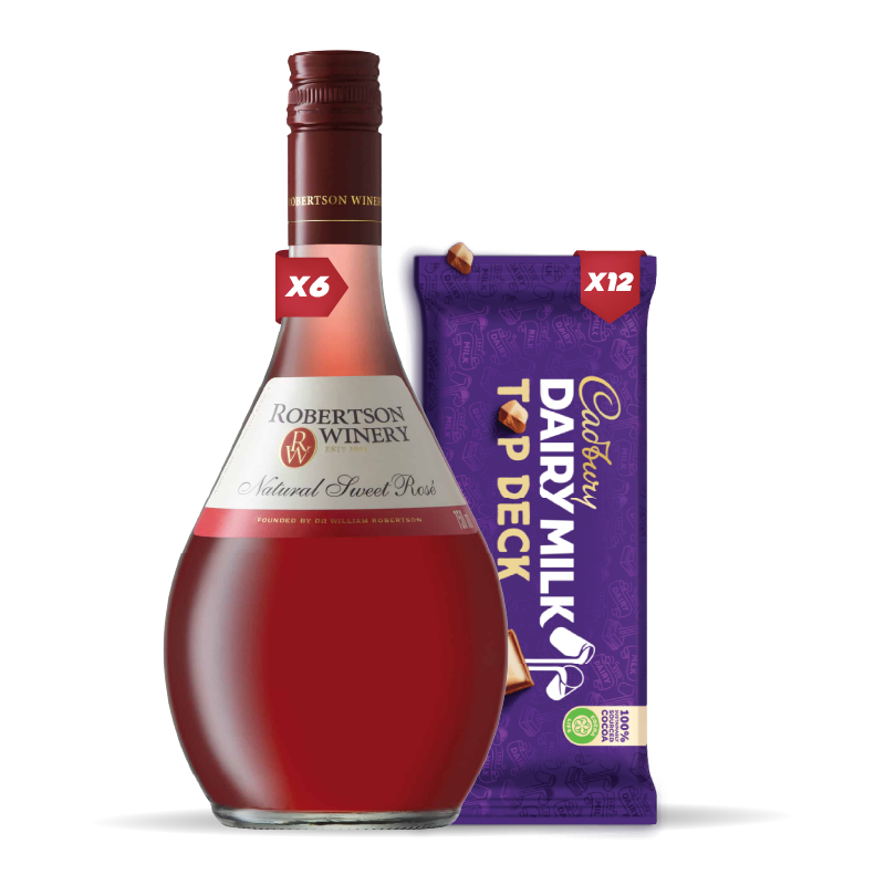 6x ROBERTSON NATURAL SWEET RED 750ML +12x Cadbury Dairy Milk Top Deck 80g