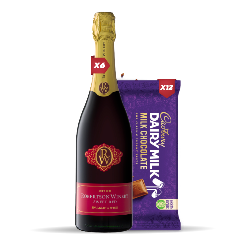 6x ROBERTSON SPARKLING SWEET RED 750ML +12x Cadbury Dairy Milk Chocolate 80g