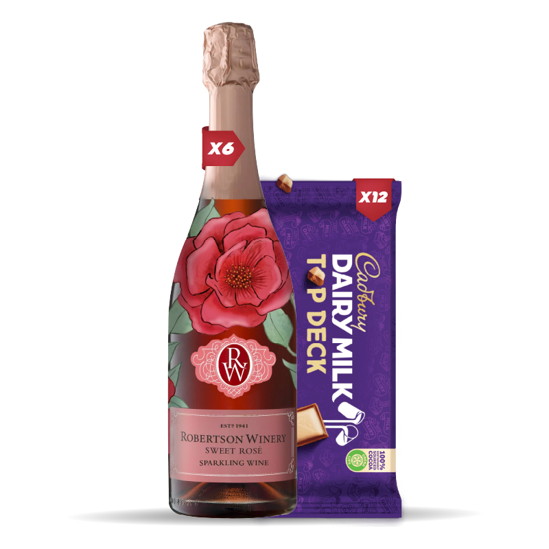 6x ROBERTSON SPARKLING SWEET ROSE 750ML +12x Cadbury Dairy Milk Top Deck 80g