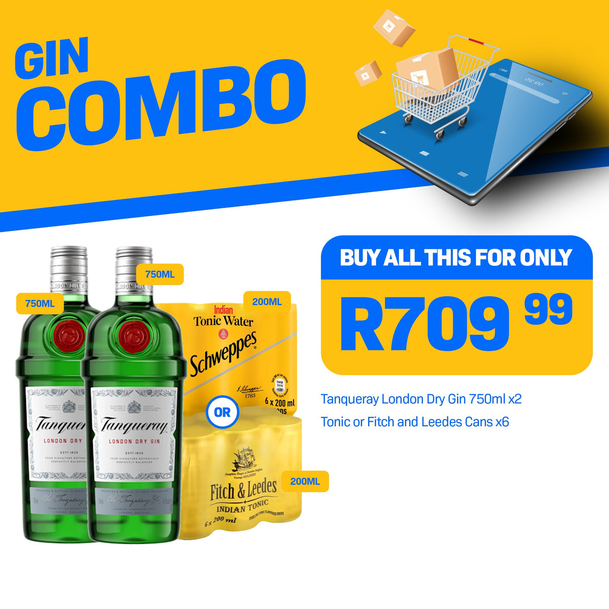 Gin Tanqueray London Dry Gin 750ml combo