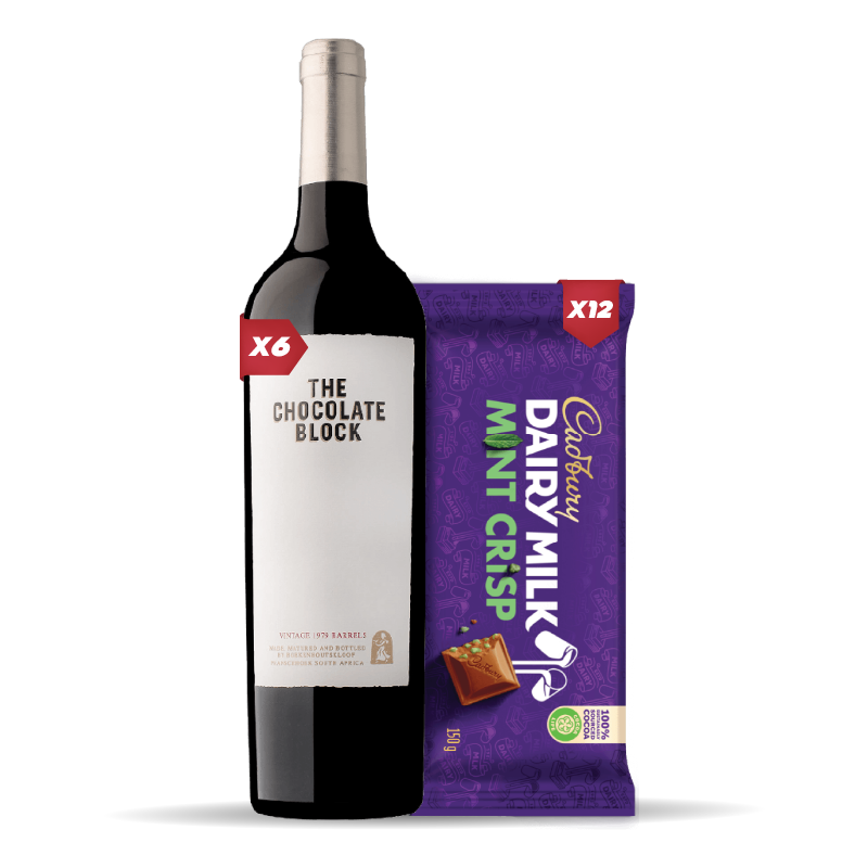 6x THE CHOCOLATE BLOCK 750ml + 12x Cadbury Dairy Milk Mint Crisp 80g