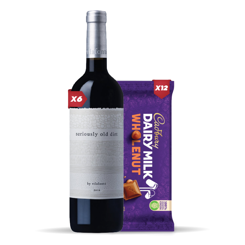 6x VILAFONTE SERIOUSLY OLD DIRT 750ml +12x Cadbury Dairy Milk Whole Nut Chocolate Slab 80g