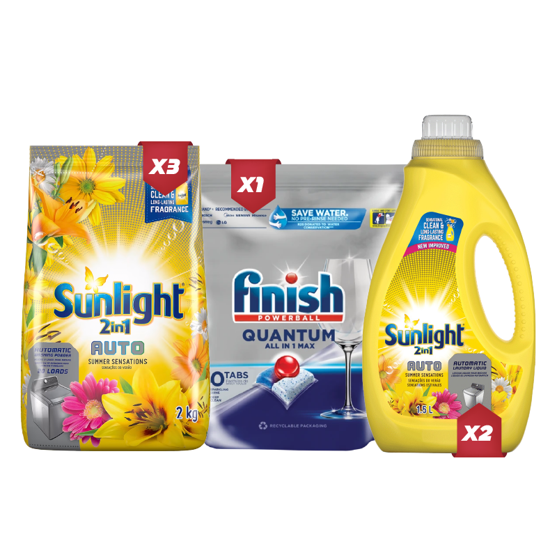 Auto Wash 1 (3X Sunlight 2in1 Auto 2kg Powder/2XSunlight 2in1 Summer Auto Liquid 1.5L/1XFinish Auto Dishwashing Tablets 50's)