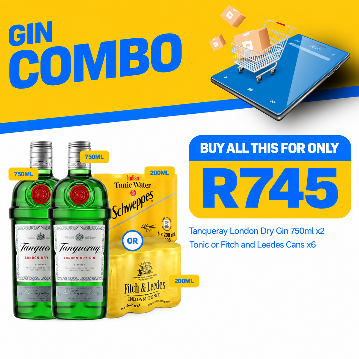 Gin Tanqueray London Dry Gin 750ml combo