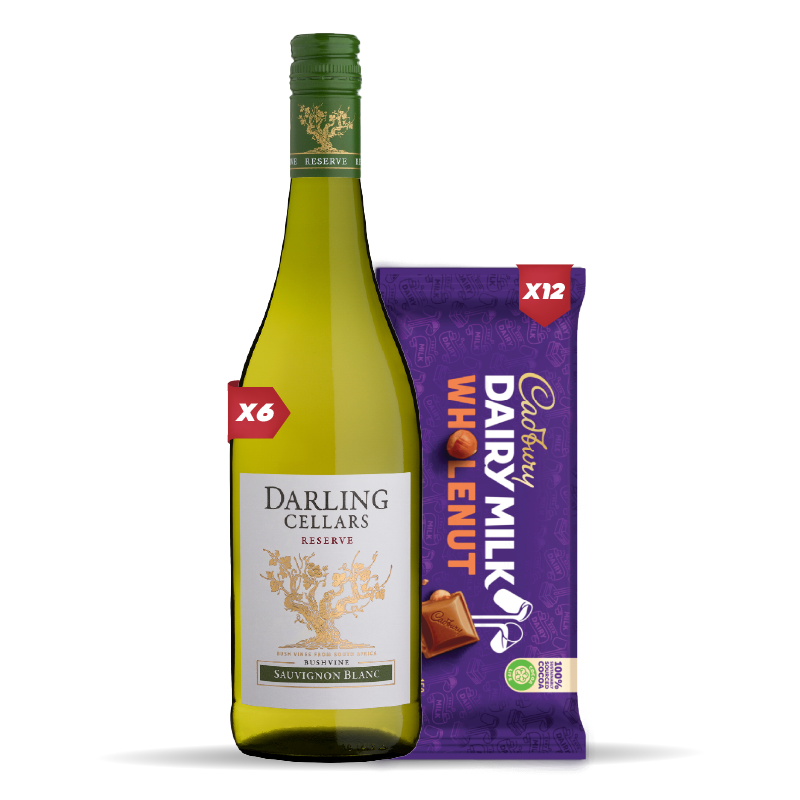 6x DARLING BUSHVINE SAUVIGNON BLANC 750ml + 12x Cadbury Dairy Milk Whole Nut Chocolate Slab 80g